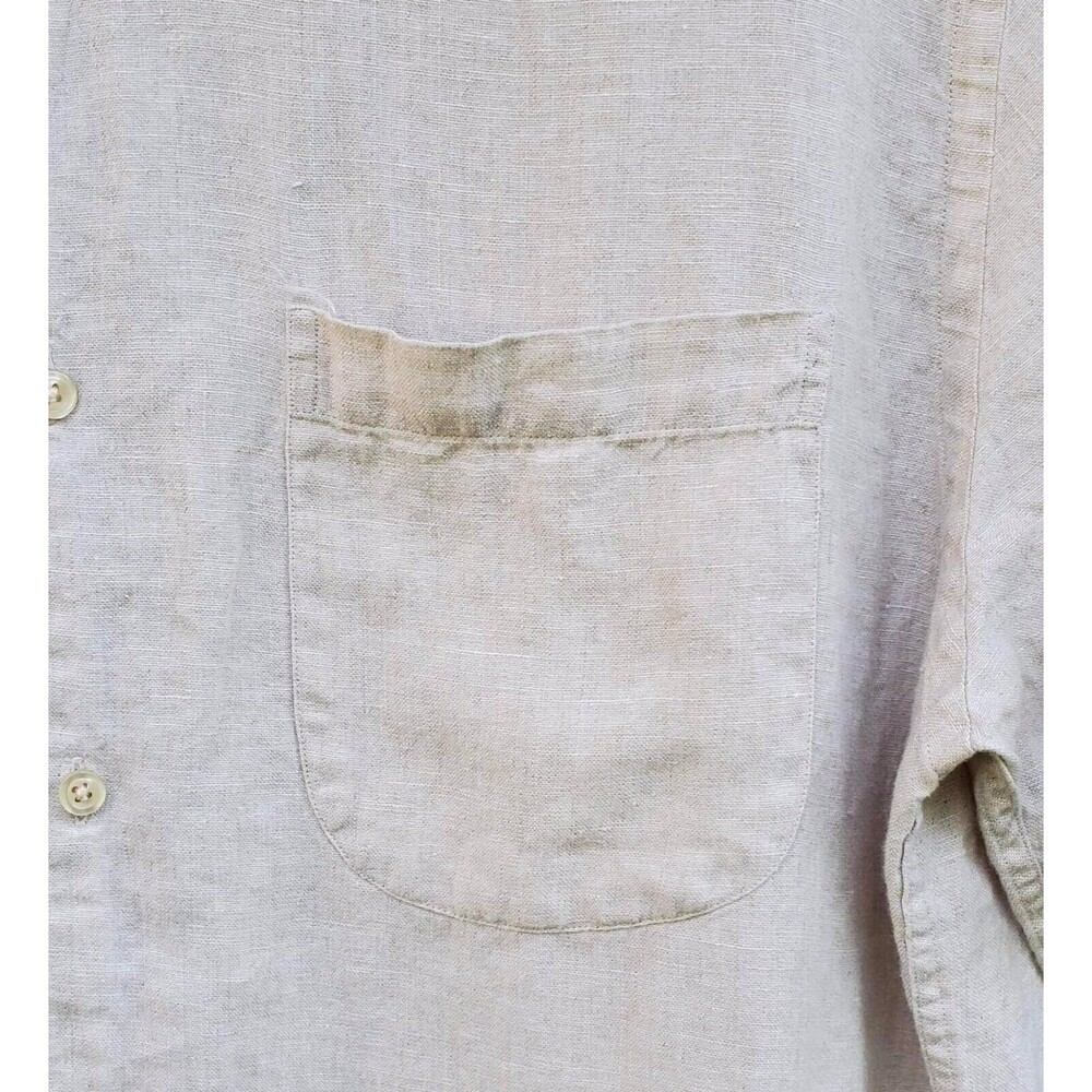 Lands End Mens Medium Linen Beige Short Sleeve Button Shirt 15-15.5 - Picture 3 of 6